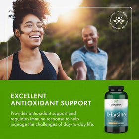 Swanson L-Lysine 500 mg avec capsules sur une table