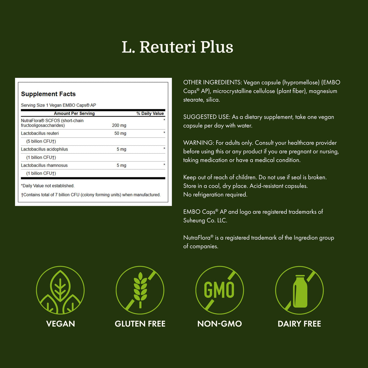 Swanson L. Reuteri Probiotic Plus, informations nutritionnelles