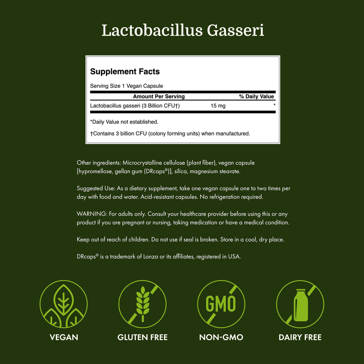 Swanson Lactobacillus Gasseri Probiotique 60 Capsules avec étiquette visible