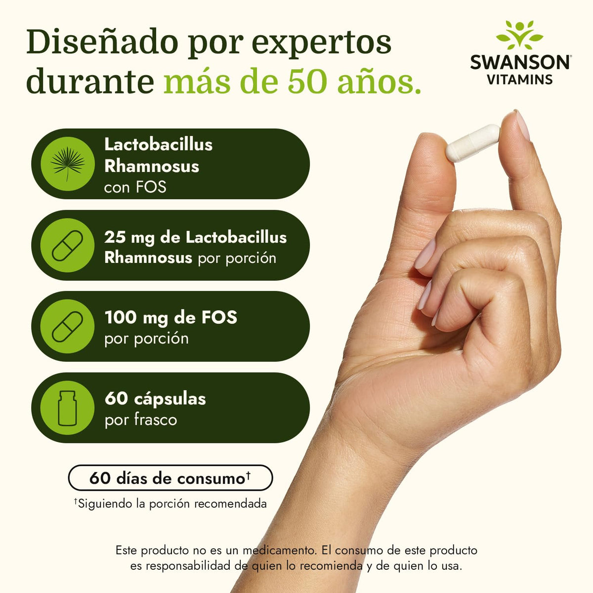 Swanson Lactobacillus Rhamnosus, flacon avec capsules sur une table