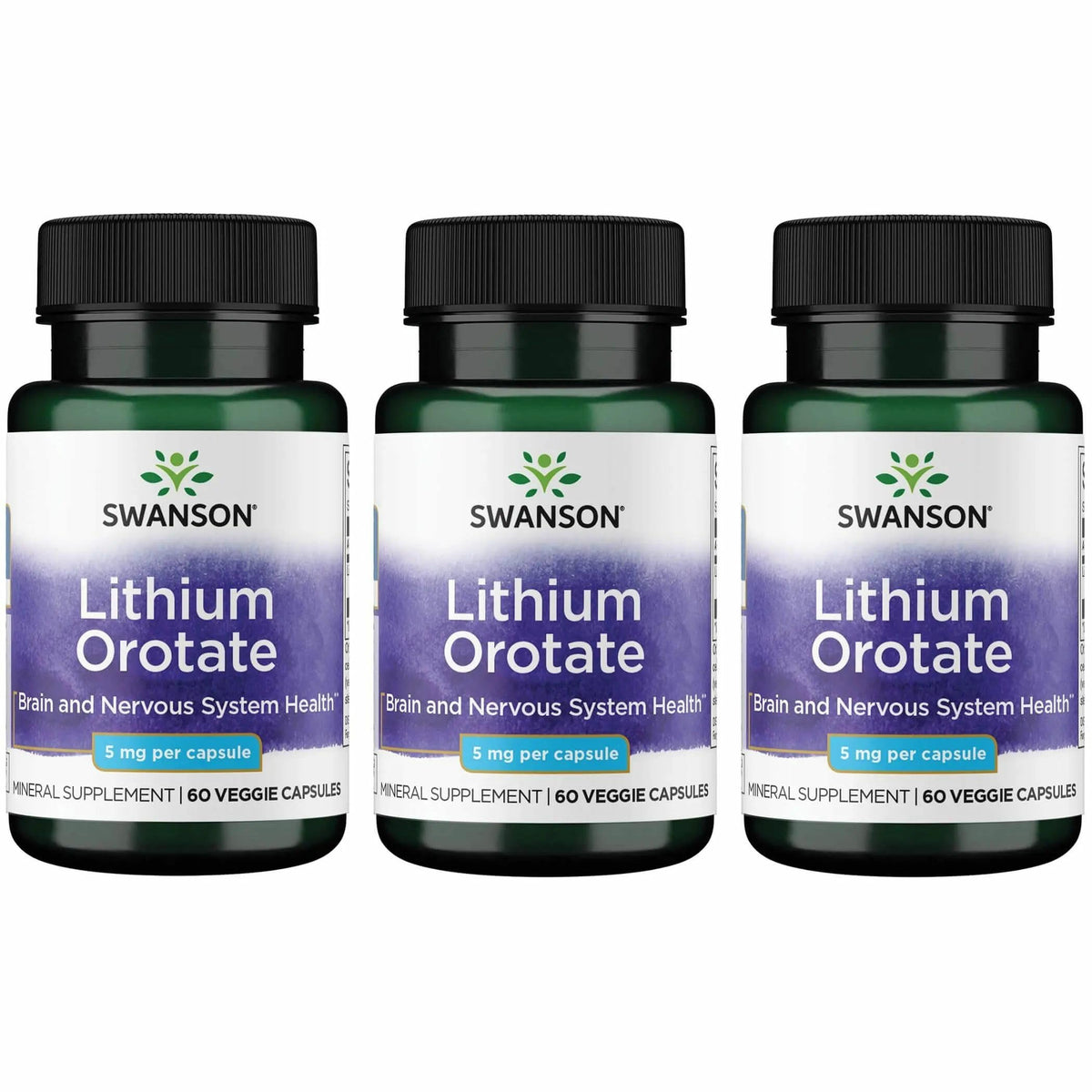 Swanson Lithium Orotate 5 mg 60 Capsules vue de face