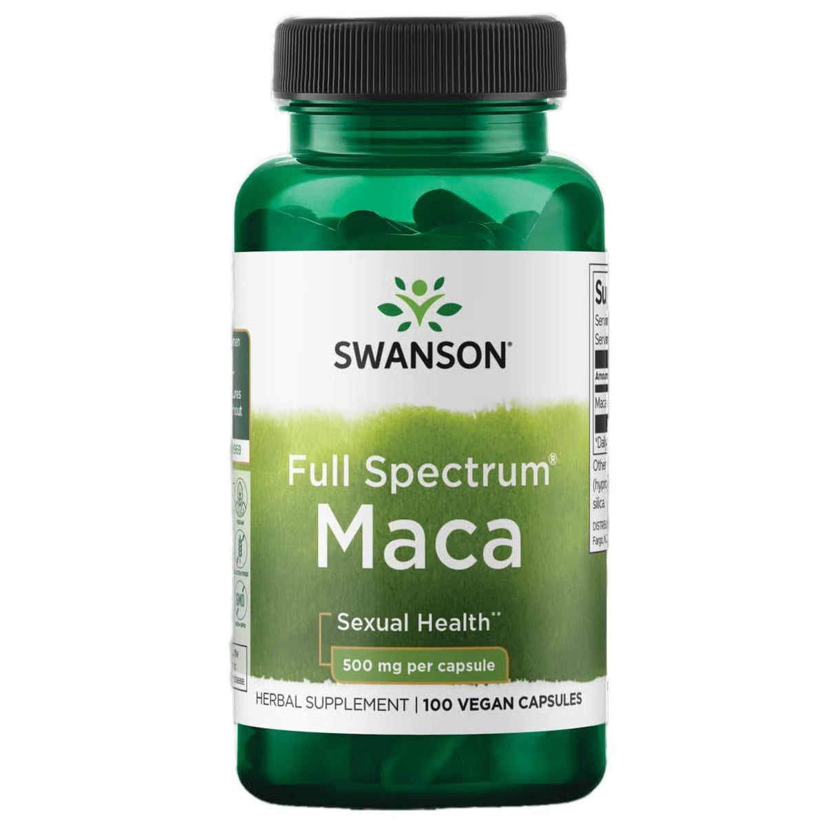 Swanson Maca 500 mg 100 capsules vue de face