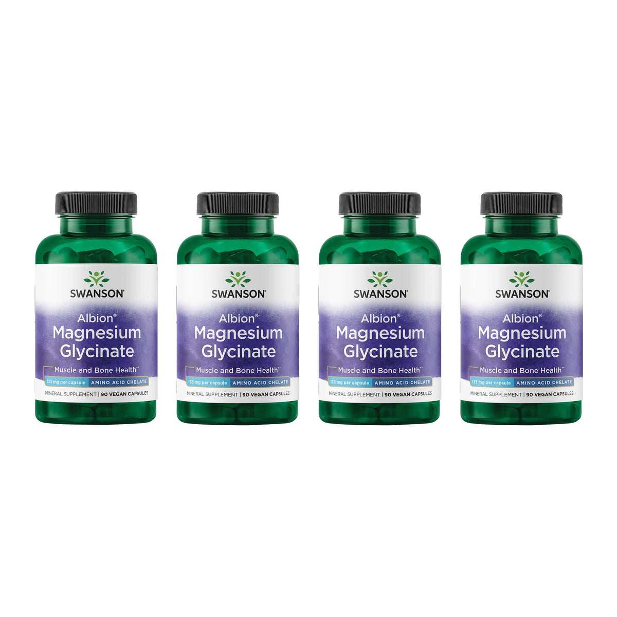 Swanson Magnésium Glycinate 133 mg, 90 capsules, vue de face