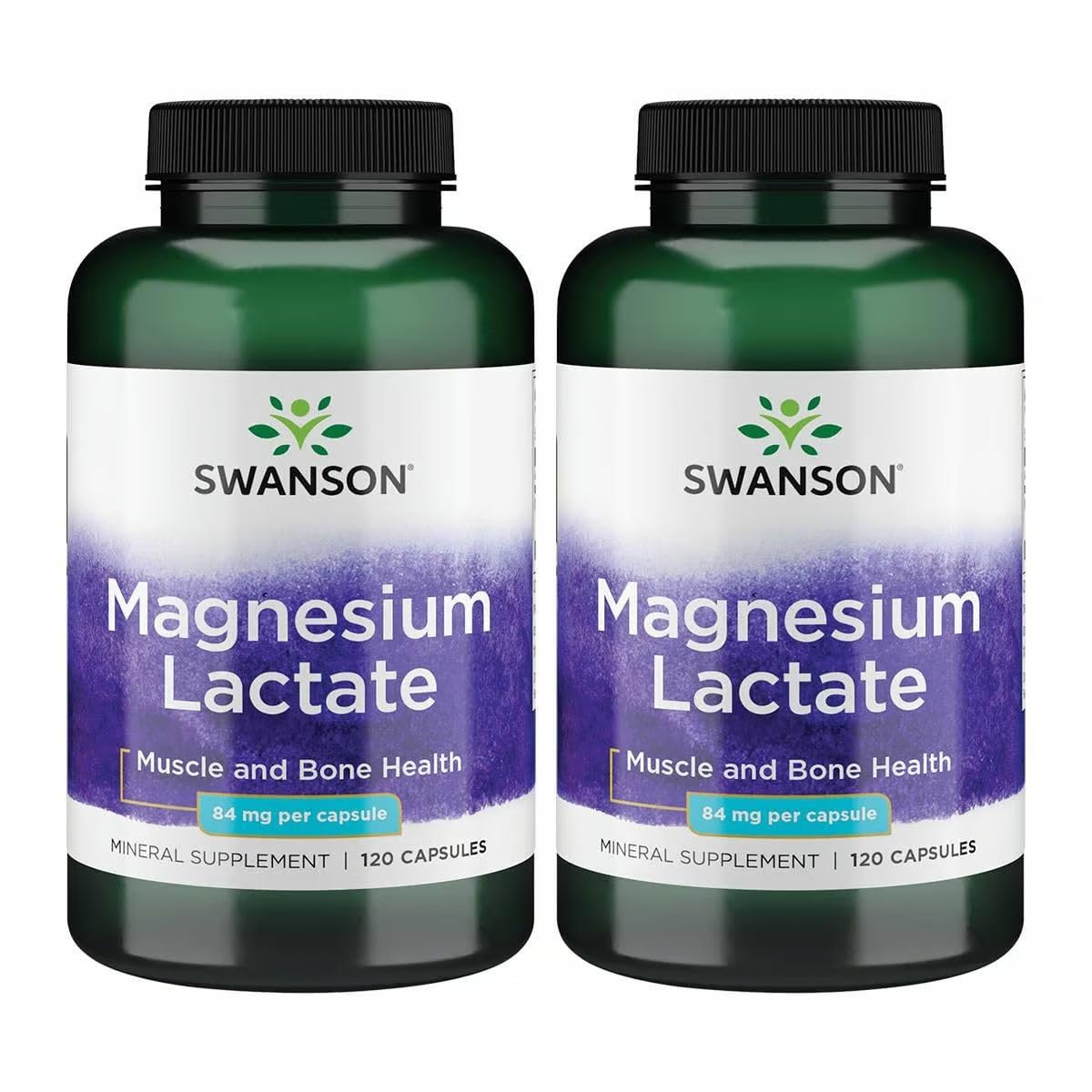 Swanson Magnésium Lactate 120 capsules, vue de face