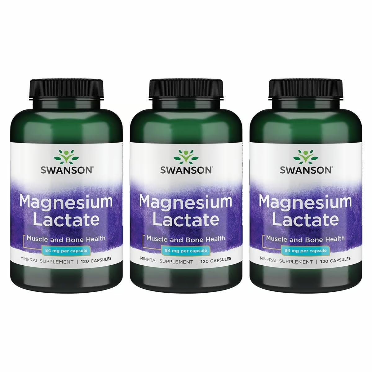 Swanson Magnésium Lactate 84 mg 120 gélules, vue avant