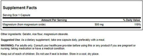 Swanson Magnésium Oxyde 500 mg 100 Capsules - vue arrière