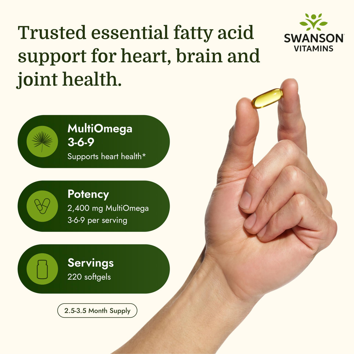 Swanson MultiOmega 3-6-9 220 gélules non-OGM vue supérieure
