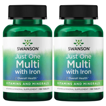 Swanson Multivitamines avec Fer 130 Comprimés côté de l'emballage