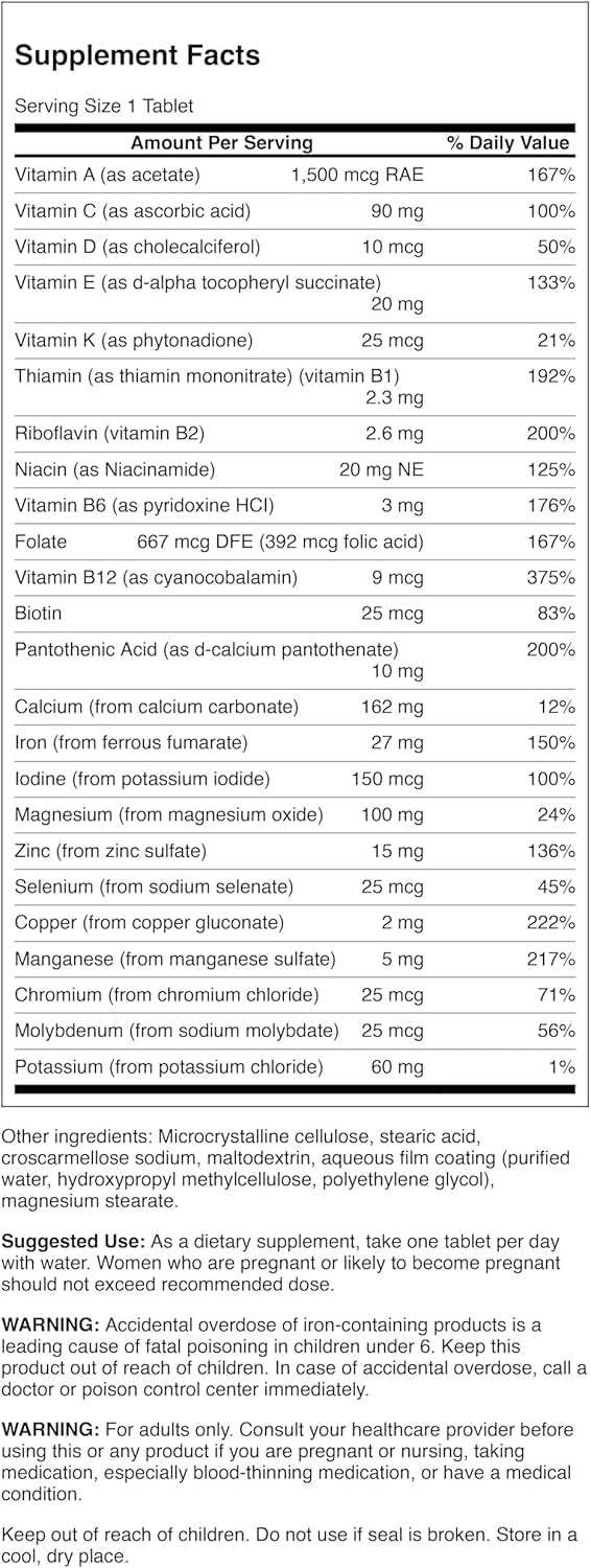 Swanson Multivitamines avec Fer - étiquette et ingrédients