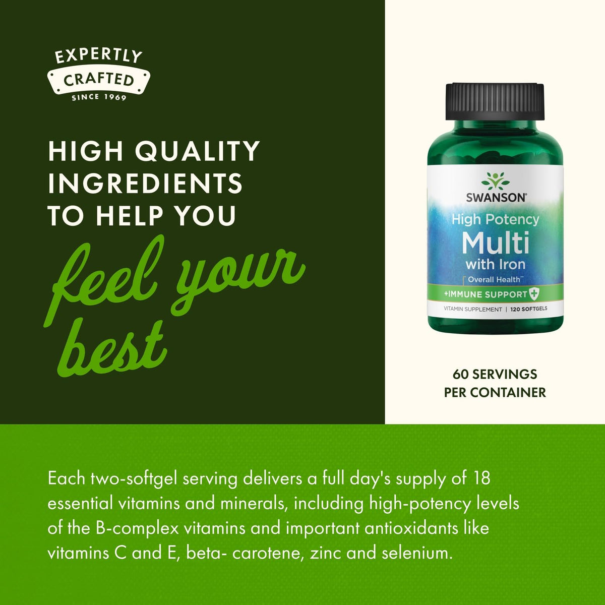 Swanson Multivitamines Haute Potence 120 Gélules - Vue de côté