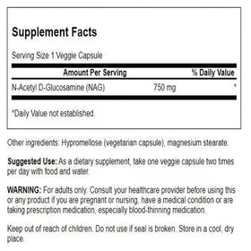 Swanson N-Acetyl D-Glucosamine 750 mg 60 capsules végétales vue arrière