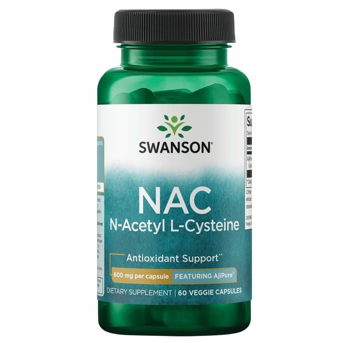 Swanson N-Acetyl-L-Cysteine 600 mg capsules végétales vue de face