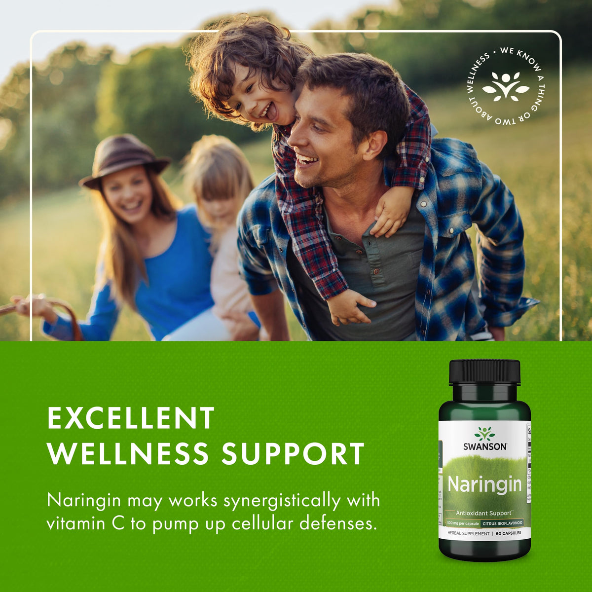 Swanson Naringin Bioflavonoïde Antioxydant 500 mg - vue de côté de l'emballage
