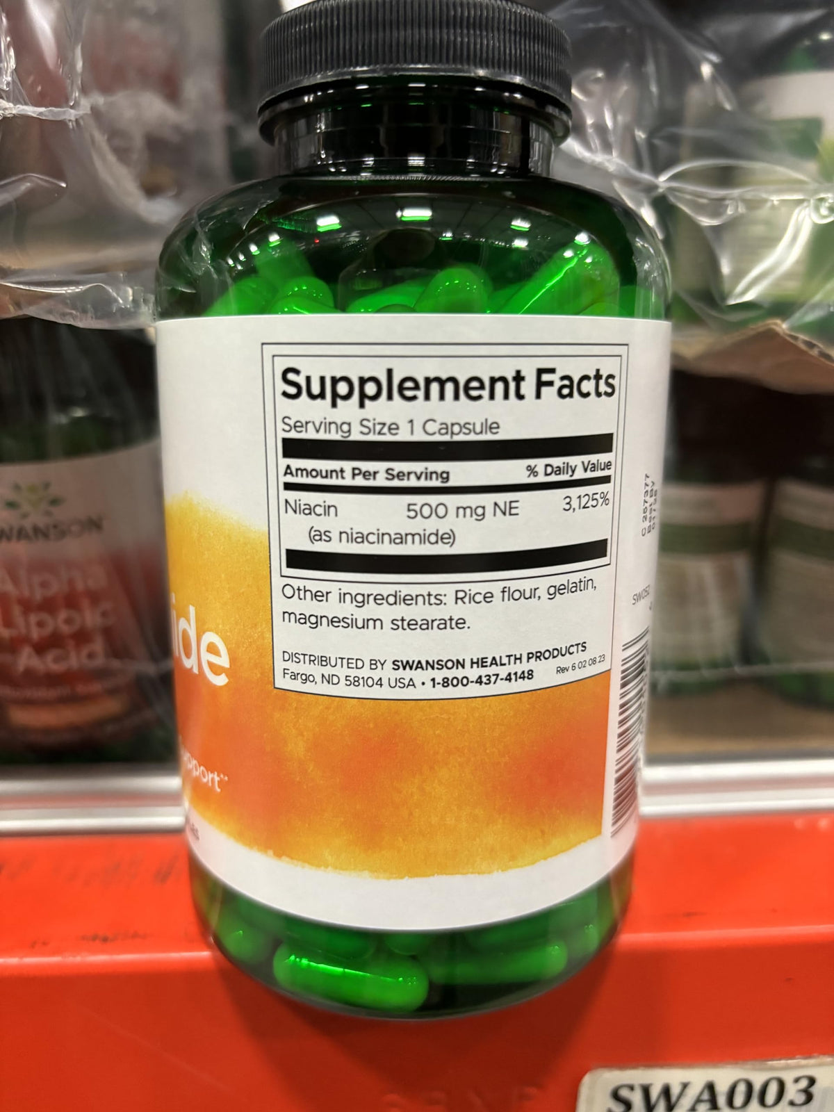 Swanson Niacinamide 500 mg, flacon ouvert avec capsules
