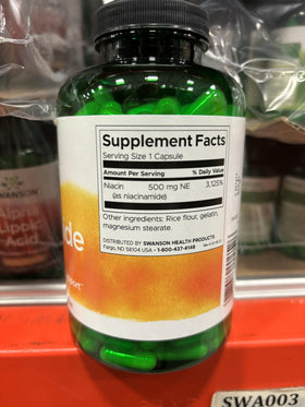 Swanson Niacinamide 500 mg, flacon ouvert avec capsules
