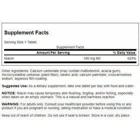 Swanson Niacine 100 mg 250 comprimés avec étiquettes et informations