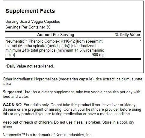 Swanson Nootropic Brain Food 450 mg capsule label close-up