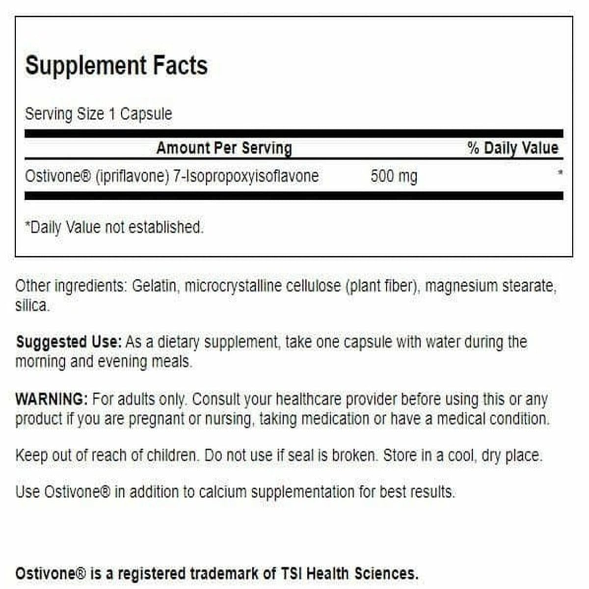Swanson Ostivone 500 mg 60 capsules - étiquette