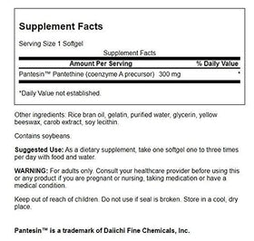 Swanson Pantesin Pantethine 300 mg gélules arrière de l'emballage