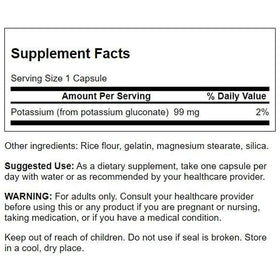 Swanson Potassium Gluconate 99 mg 100 Capsules arrière