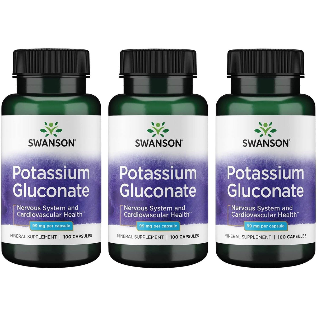 Swanson Potassium Gluconate 99 mg capsules, packaging front view
