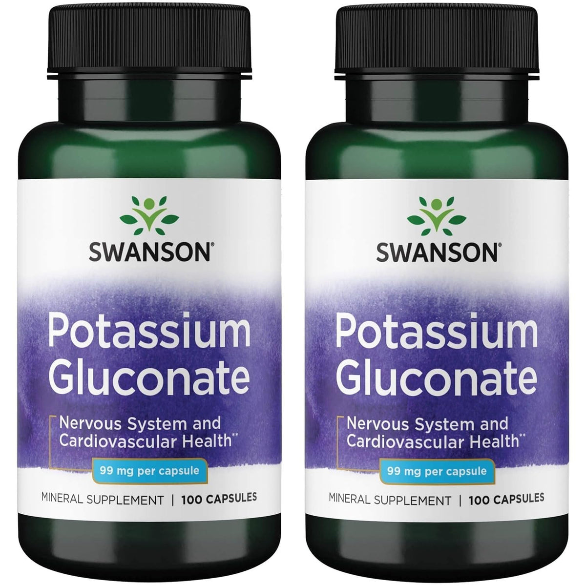Swanson Potassium Gluconate 99 mg capsules, packaging frontal