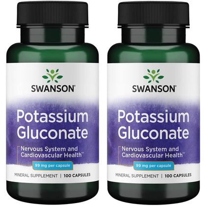 Swanson Potassium Gluconate 99 mg capsules, packaging frontal