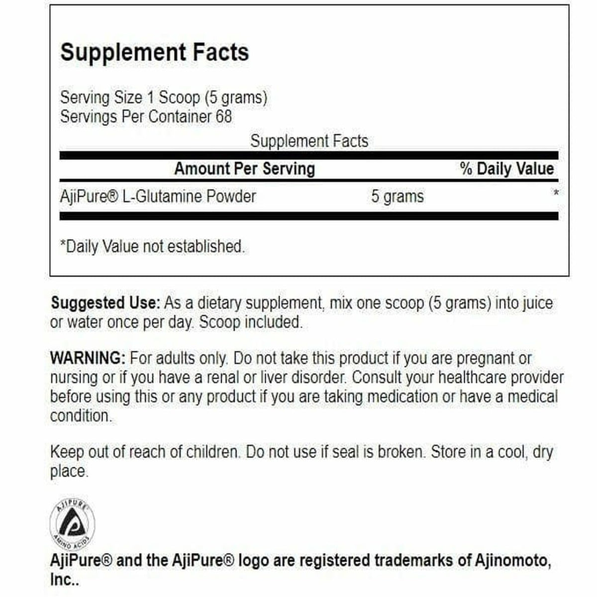 Swanson Poudre de L-Glutamine Ajipure 340 g étiquette