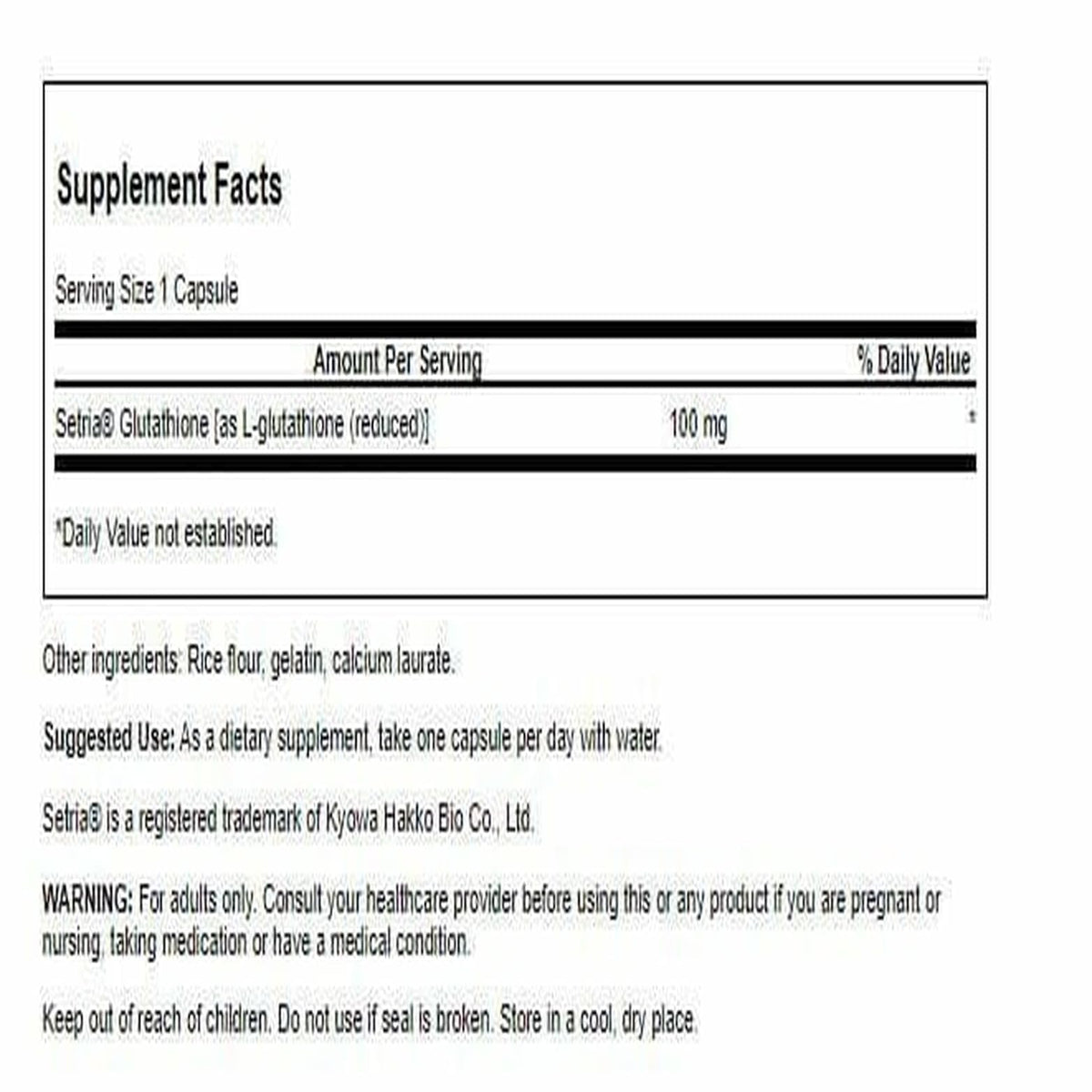 Swanson Premium L-Glutathione 100 mg capsules side view showing label