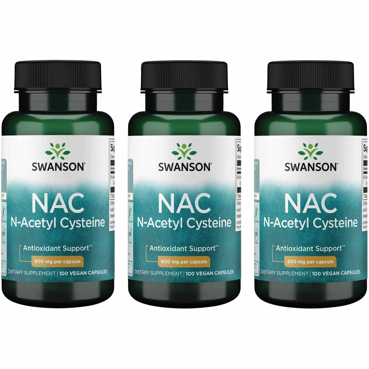 Swanson Premium N-Acetyl Cysteine 600 mg gélules véganes vue de face
