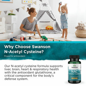 Swanson Premium N-Acetyl Cysteine 600 mg sur une table en bois