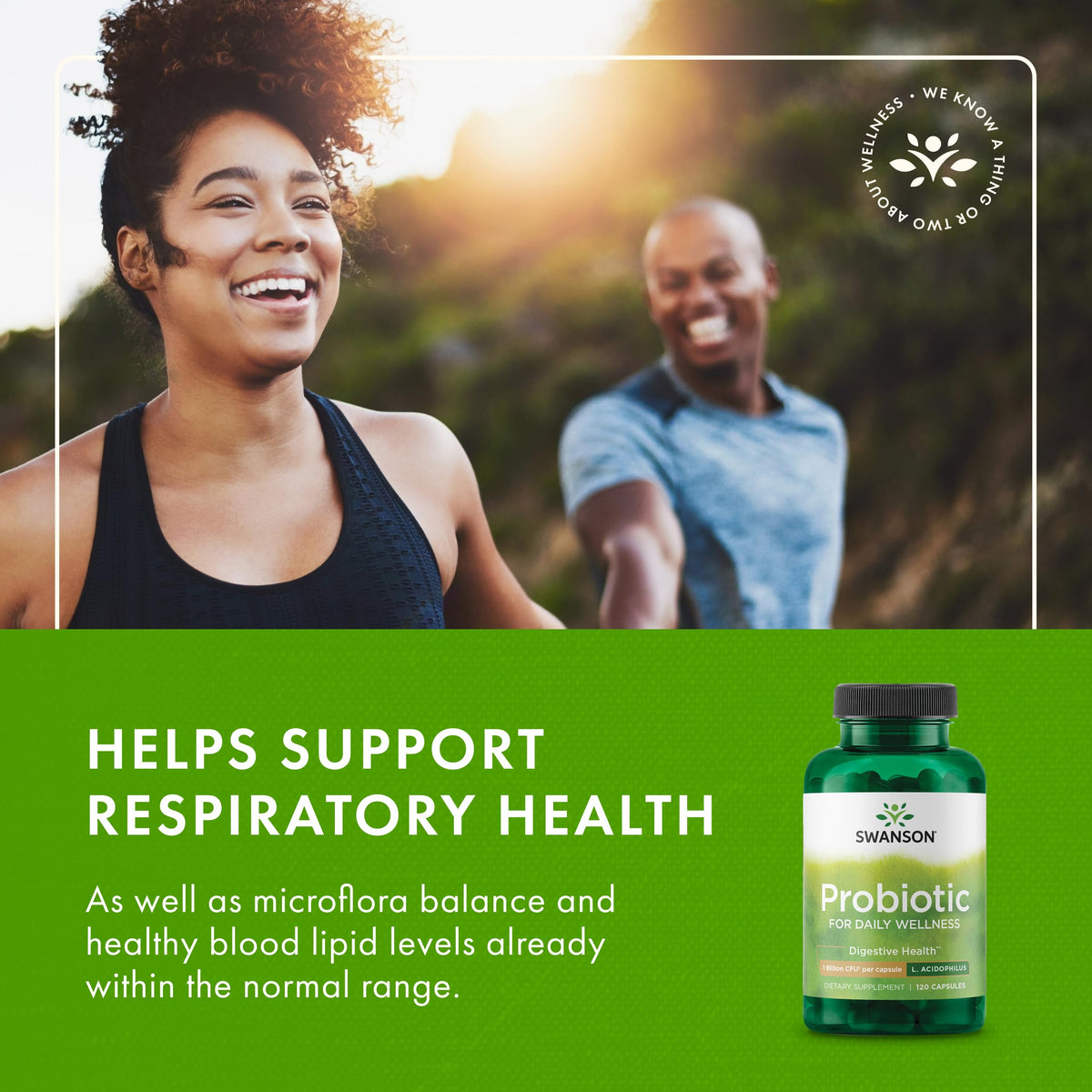 Swanson Probiotique 120 capsules sur fond neutre