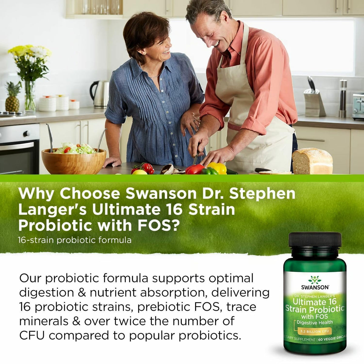 Swanson Probiotique 16 souches avec étiquette visible