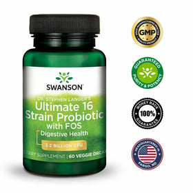 Swanson Probiotique 16 souches sur une table en bois