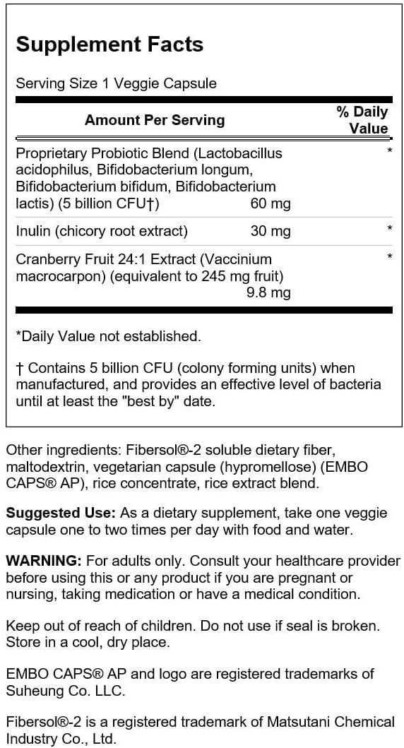 Swanson Probiotique Cranberry 60 gélules végétales vue arrière