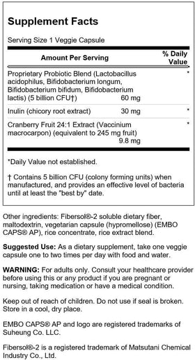 Swanson Probiotique Cranberry 60 gélules végétales vue arrière