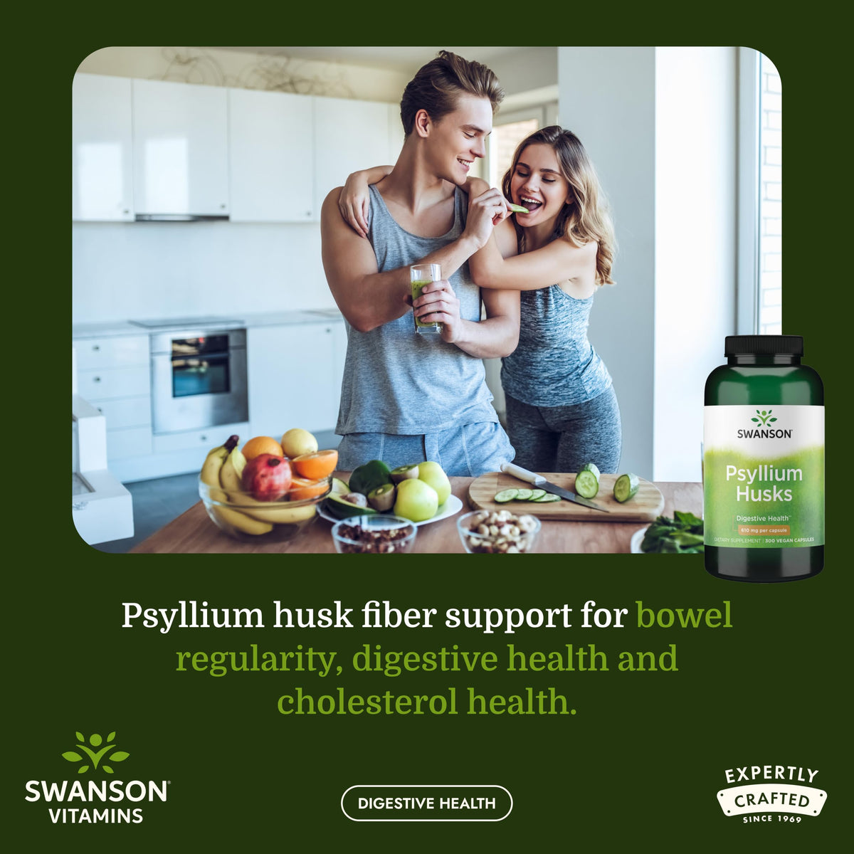 Swanson Psyllium 610 mg 300 Capsules avec étiquette