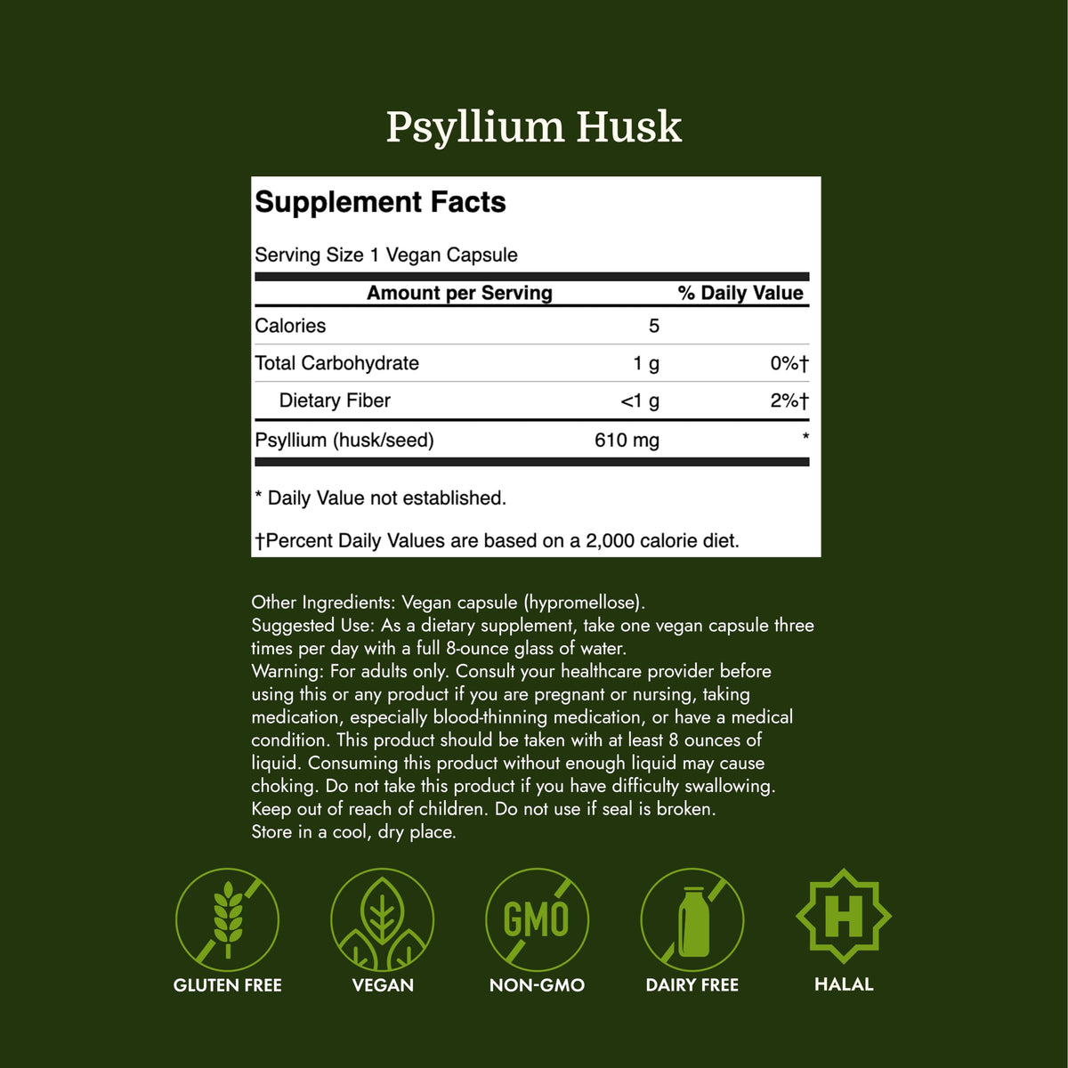 Swanson Psyllium 610 mg 300 Capsules ouvertes montrant les capsules