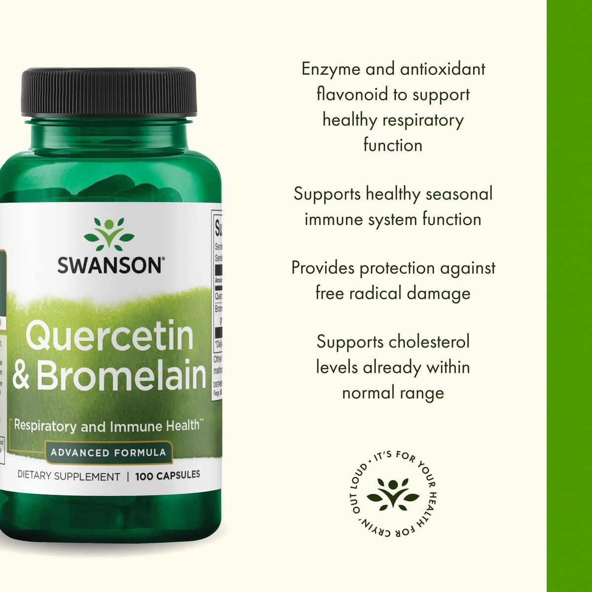 Swanson Quercétine & Bromélaïne gélules sur une table
