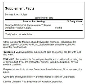 Swanson Quinogel CoQ10 50 mg capsules en gros plan
