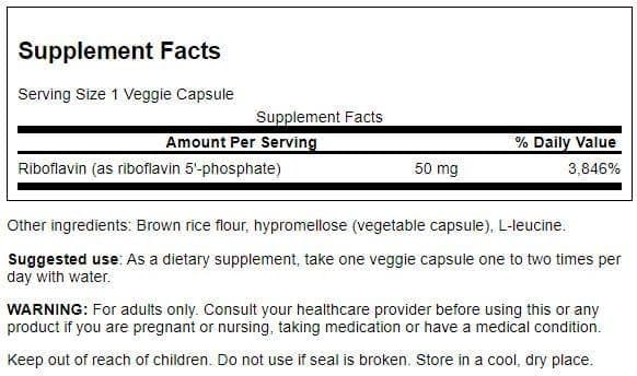 Swanson R-5-P Vitamine B2 60 Capsules vue arrière