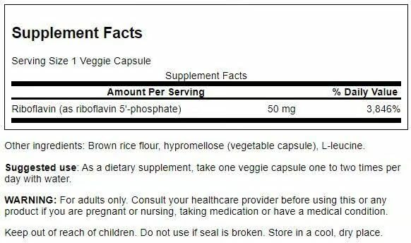 Swanson R-5-P vitamine B2 60 capsules vue de côté