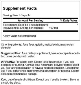 Swanson Racine d'Élecampane 100 mg, 60 Capsules - vue arrière