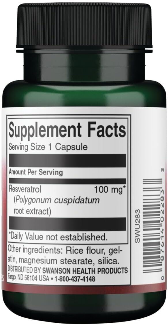 Swanson Resvératrol 100 mg 30 capsules vue arrière