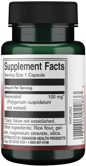 Swanson Resvératrol 100 mg 30 capsules vue arrière