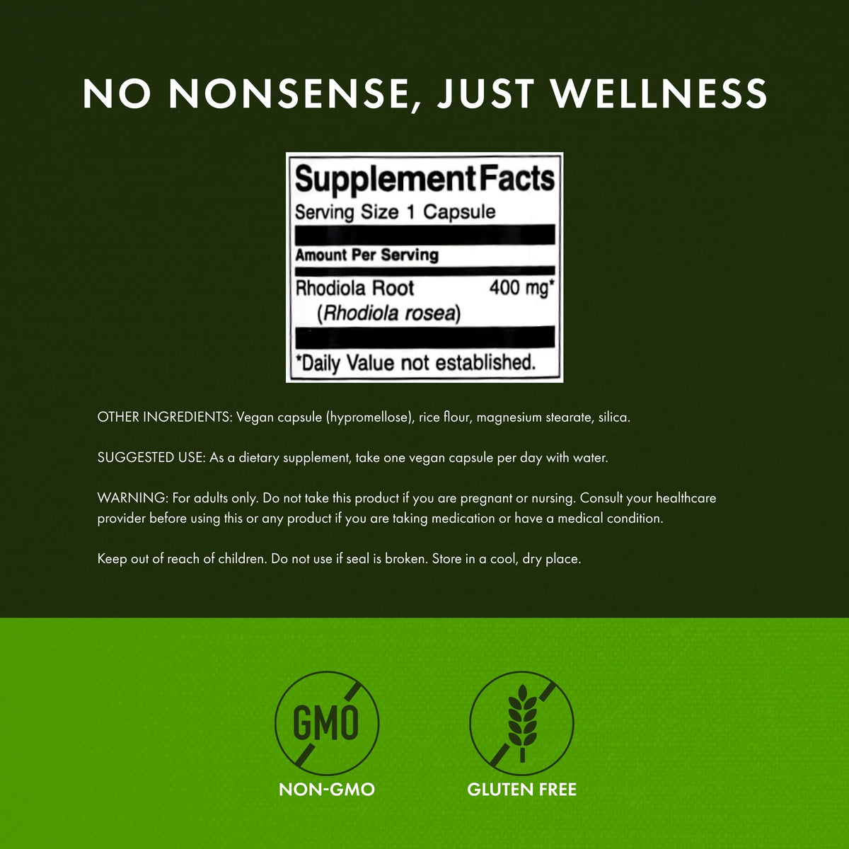 Swanson Rhodiola Rosea Racine 400mg 100 Capsules vue latérale