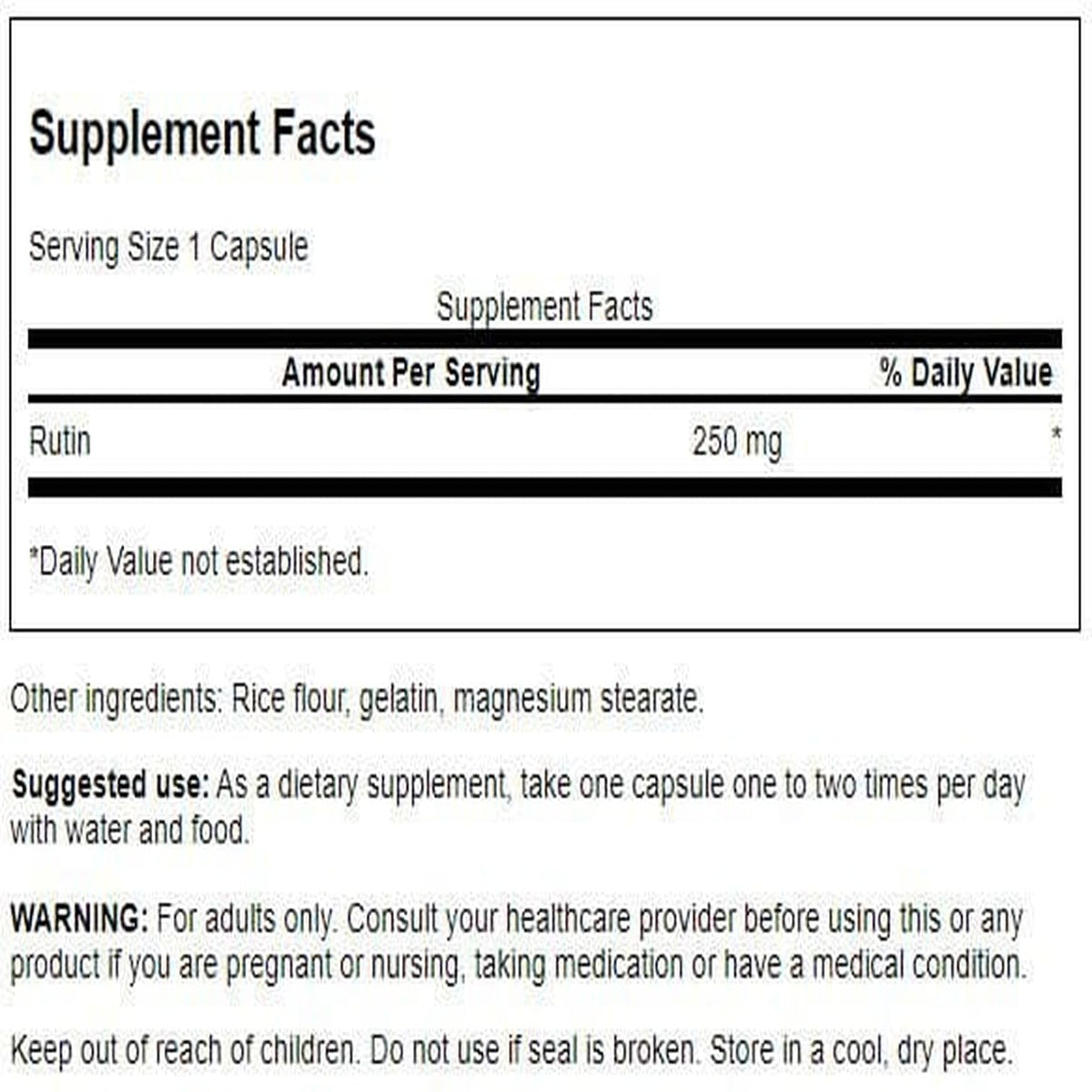 Swanson Rutin 250 mg capsule vue de côté
