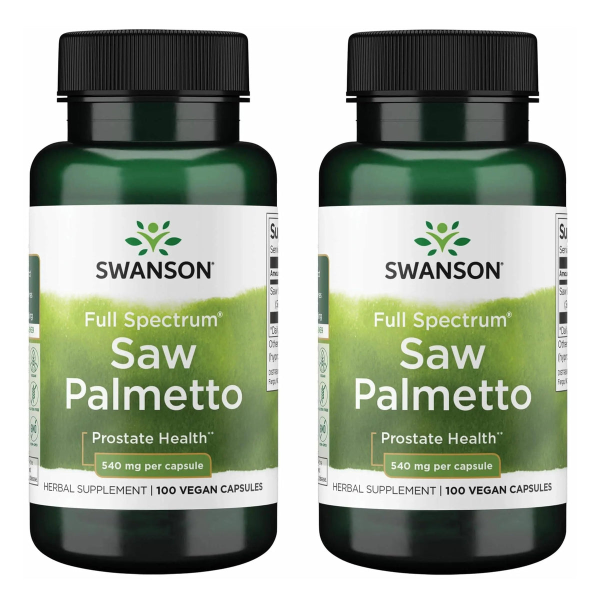 Swanson Saw Palmetto 540 mg, 100 capsules végétales, vue de face