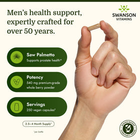 Swanson Saw Palmetto 540 mg capsules végétales, vue de côté