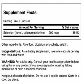 Swanson Sélénium 200 mcg arrière de la boîte avec ingrédients
